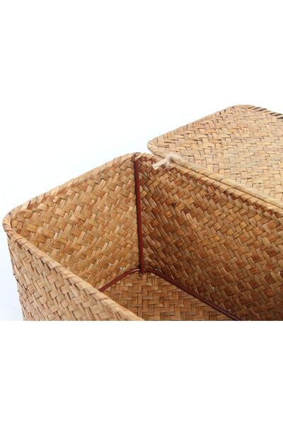 Generic FEILANDUO Shelf Baskets with Lid, Set of 3 Hand-Woven Seagrass Storage Boxes, Rattan Makeup Organize