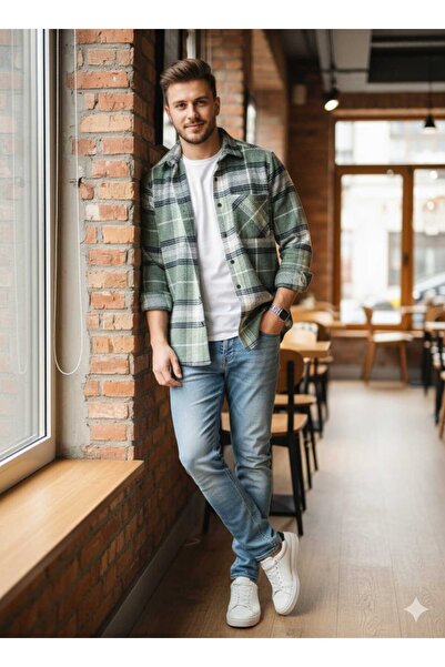 YNGMENCLASS Single Pocket Detail Carded Textured Cashmere Cotton Collar Buttoned Winter Woodcutter Shirt