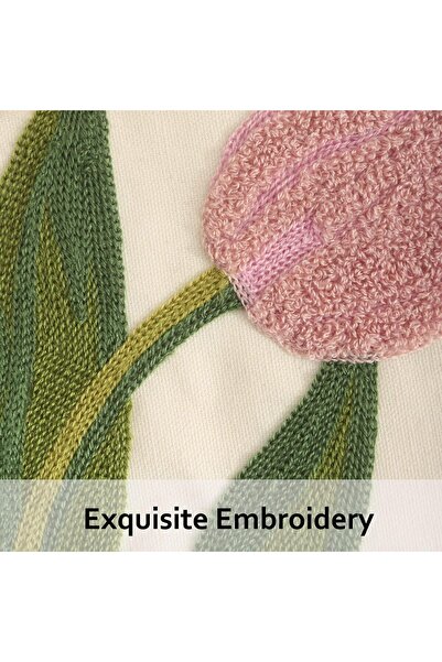 Generic Tosleo Embroidered Tulip Floral Pillow Covers, Pink, Set of 2, 45x45 cm