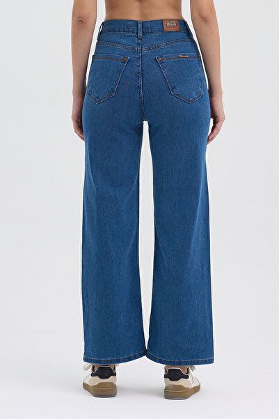 hateko Women's Hakan Jeans Flexible Wide Leg Blue High Waist Denim Trousers