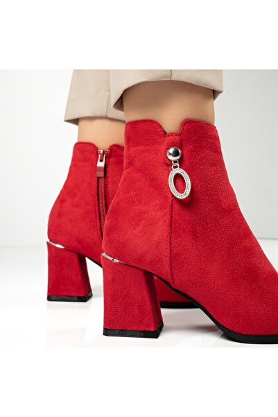 BMoD Women's red suede ankle boots with heel MOD07135