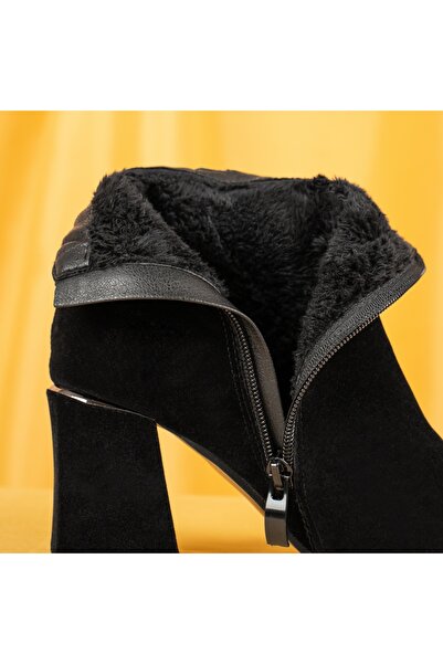 BMoD Women's black suede ankle boots with heel MOD07135