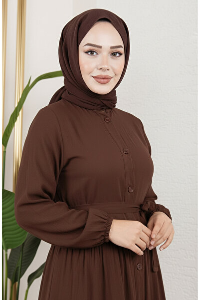 sefamerve Front Buttoned Viscose Dress 1124-09 Brown