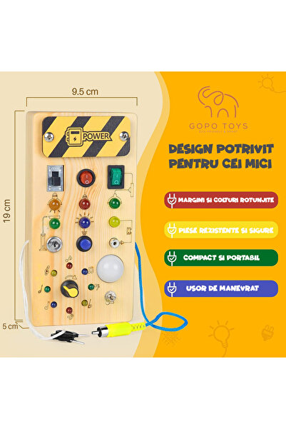 Gopo Toys Montessori Busy Board Toy for Children - Wooden Tablet with Light Circuit - 2 Years+