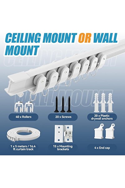 Generic 5m Bendable Ceiling-Mounted Curtain Track - Curved/Straight Set for Window & Room Divider