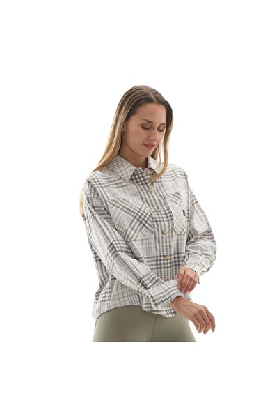 Converse 10027406-286 Flannel Button-Down Oversized Shirt Gray