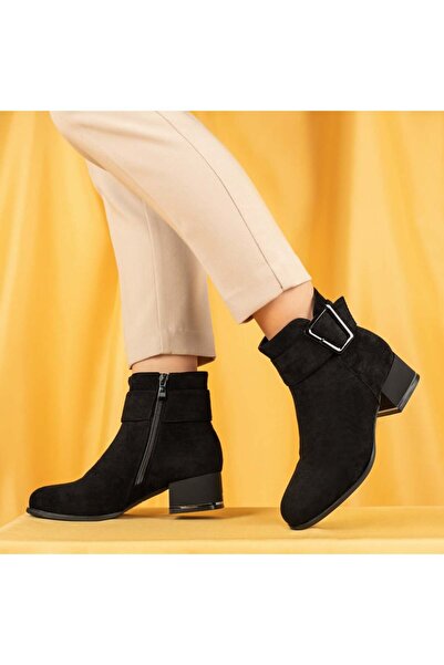 BMoD Women's black suede ankle boots with block heel MOD06655