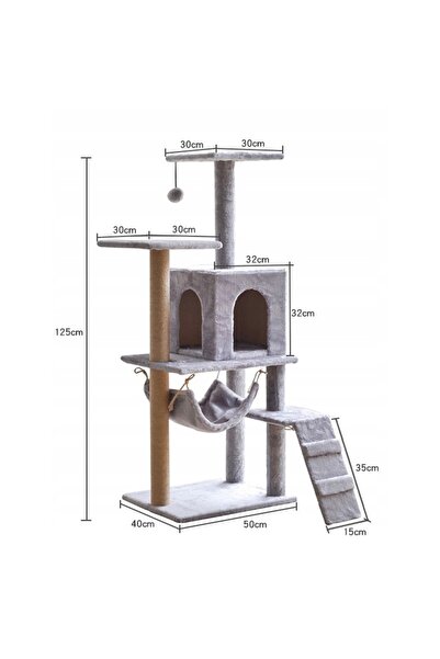 zola Cat play set, 6 levels, ladder, house, scratching post, 65 x 68 x 124 cm, gray