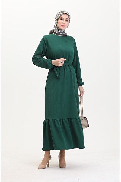 sefamerve Burgundy fabric Corded Fabric ruffled dress 2169-01 green