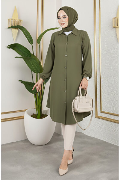 sefamerve Elastic sleeve viscose tunic 0171-10 khaki