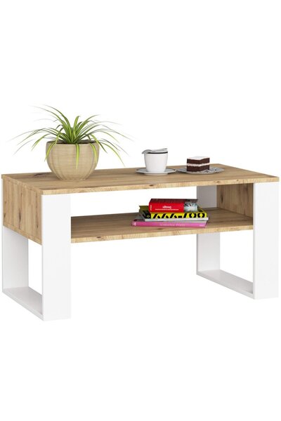 SERSIMO Masă de cafea Domi cu raft inferior, blat laminat, 92x50x45 cm, steja...