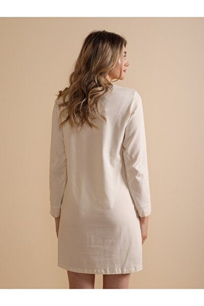 Bumbăcel Women's short, solid-color nightgown with long sleeves made of cotton