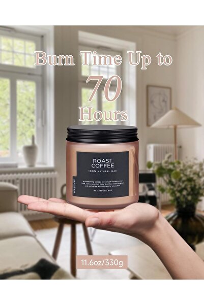 Generic Strong Roasted Coffee Scented Double-Wick Jar Candle, 312 ml, 70-Hour Burn, Organic Soy Wax - M and