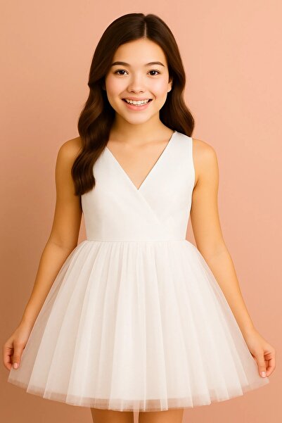 MadyaButik Φόρεμα με γιακά με μίνι απλή φούστα για κορίτσια