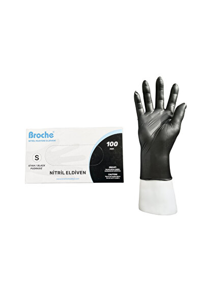 Broche TEK KULLANIMLIK PUDRASIZ NİTRİL ELDİVEN S BEDEN SİYAH 100'LÜ