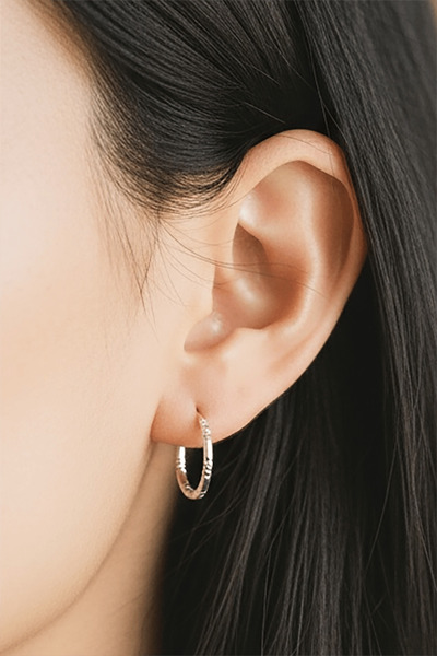 TAKIŞTIR Silver Color Stone Detailed Hoop Earrings (Pair)