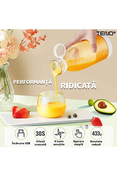 SokShop Mini blender portabil - Smoothie & Shake, încărcare USB, 6 lame din oțel inoxidabil, 380 ml