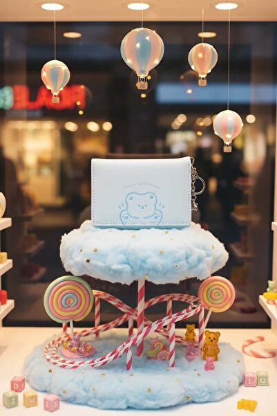 Miniso Küçük Ayı Serisi Üç Bölmeli Kadın Cüzdanı (Mavi)
