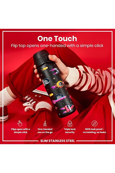 Ion8 Stainless Steel Water Bottle 600ml — Leakproof Flip Lid, Dishwasher Safe, Carry Handle