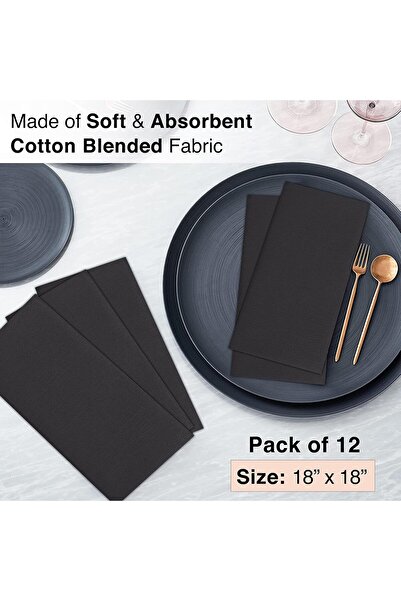 RUVANTI Black Linen Dinner Napkins, 12 Pack, 45×45 cm, Reusable Soft Durable