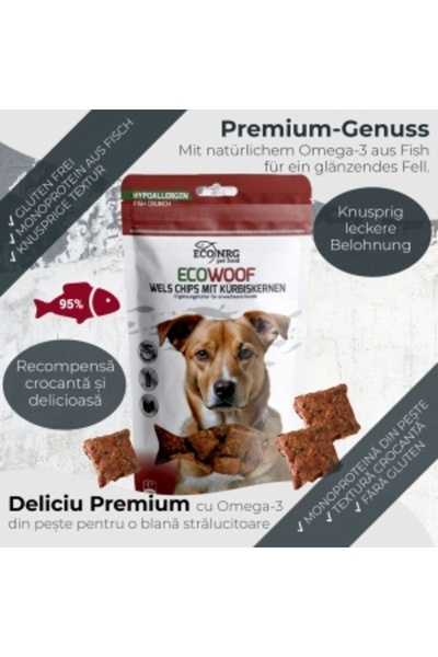 ECO NRG PET FOOD Dog Treats | Fish Snacks | CATFISH CHIPS WITH PUMPKIN SEEDS | 6 x 125 g