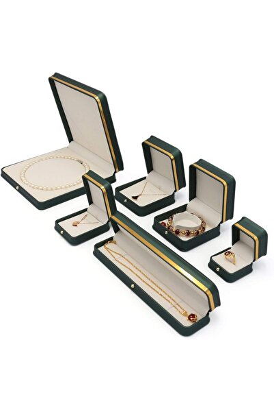 Generic JunningGor Luxury Dark Green Jewelry Box for Wedding Set (PU Leather)