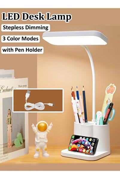 Generic Desk Lamp with Pen/Phone Holder Desk Light Study Lamp 3 Color Modes Stepless Dimming Eye Caring
