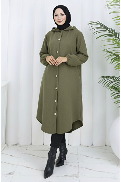 sefamerve Buttoned on the Front Hooded Cap 0188-04 Khaki Green