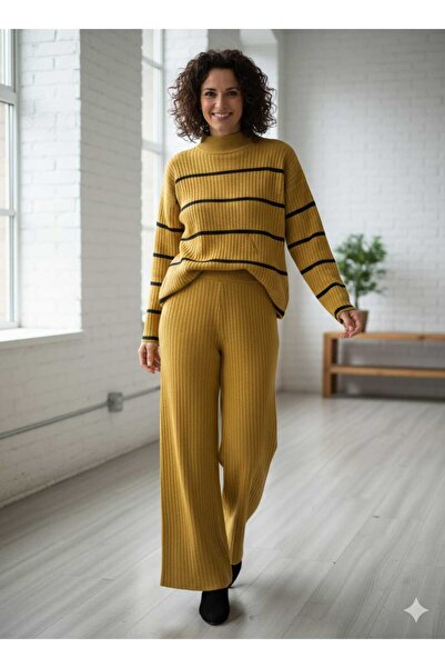 Cemre Life New Deux Striped Sweater Pants Knitwear Set