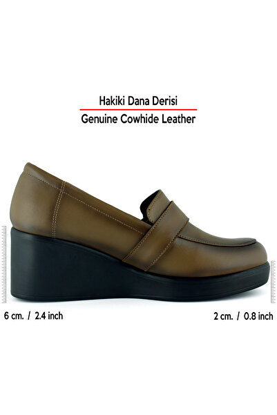 Erkan Saçmacı Madeline Walnut Genuine Cowhide Leather Buckle Round Toe Wedge Heel Casual Shoes