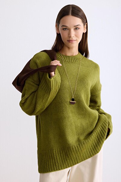 ipekton studio قصة فضفاضة سترة تريكو زيتونية