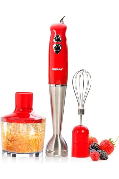 Geepas Stainless Steel Hand Blender - Model GHB6136, 400 W, Red