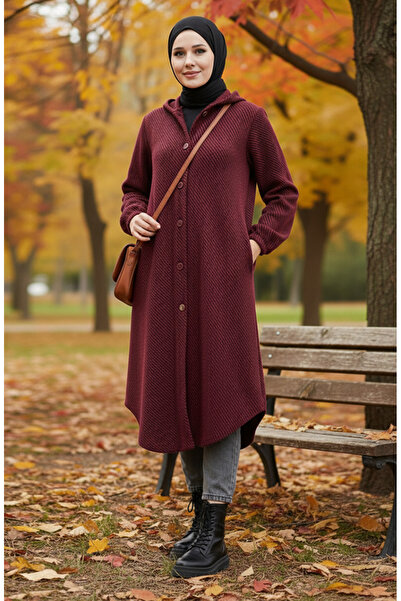 sefamerve Καπέλο με με κουκούλα κουμπιά 0201-11 Claret Red