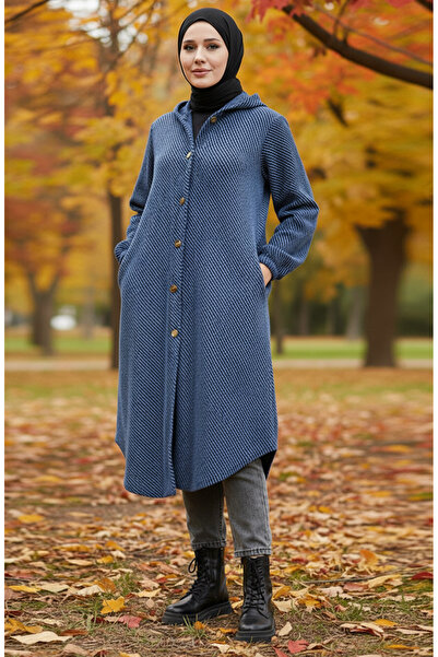 sefamerve Καπέλο με με κουκούλα κουμπιά 0201-14 Μπλε