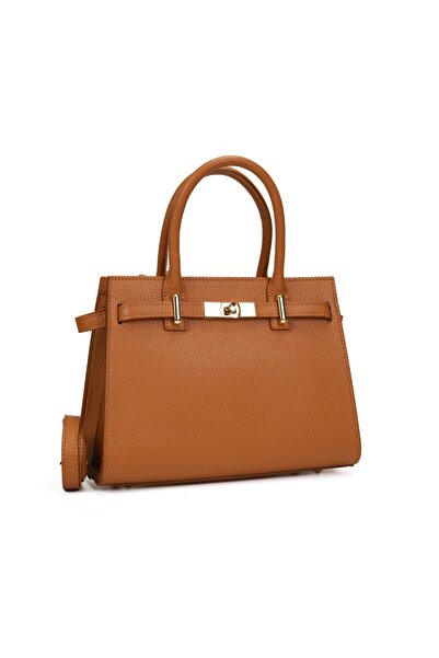 Posete Fagaras Poseta Piele Louise - Camel, 3 Compartimente, 3 Buzunare, Bare...