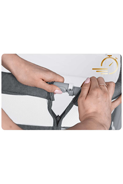 NUKIDO Grey co-sleeper crib with sliding side, wheels with brakes, adjustable height, breathable materials