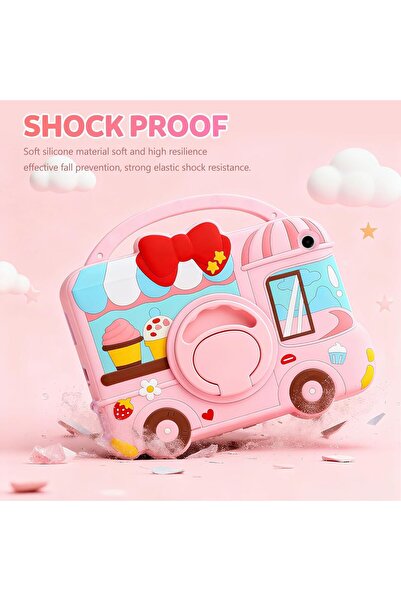 Coolden Samsung Galaxy Tab A9+ 3D pink protective case, shockproof, with stand and strap