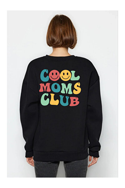 Tubinyoo سويت شيرت مطبوع برقبة دائرية من Cool Moms Club مكون من 3 خيوط