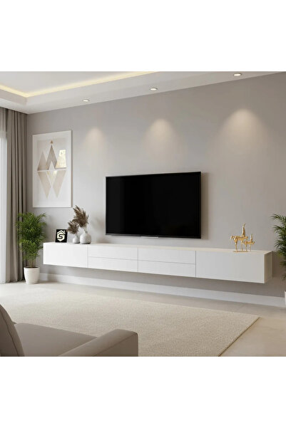 Stylish Home Table and wall-mounted TV unit, white - TV56