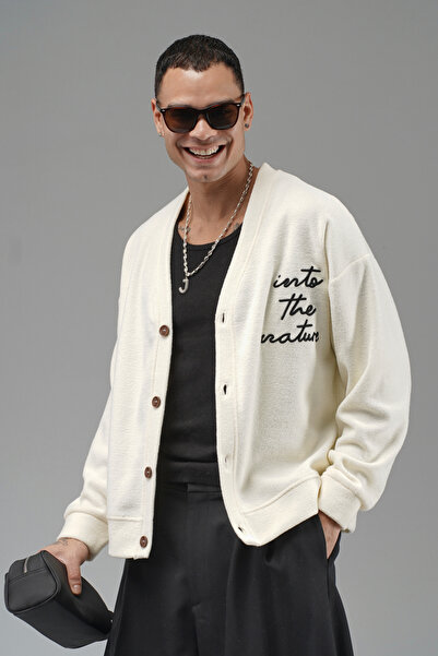 Butik Trend Biz Embroidered Buttoned Oversized Men's Cardigan
