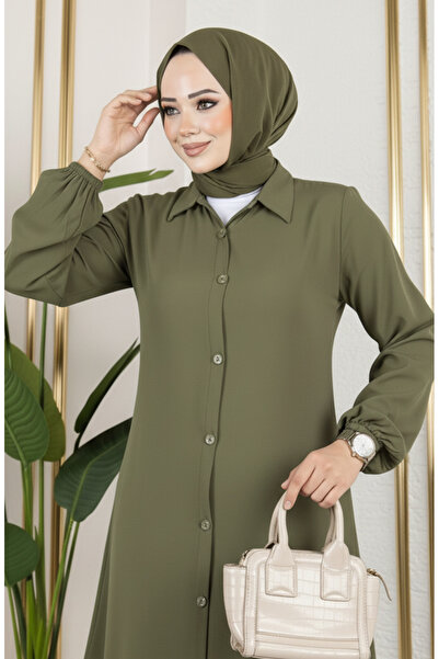 sefamerve Elastic sleeve viscose tunic 0171-10 khaki