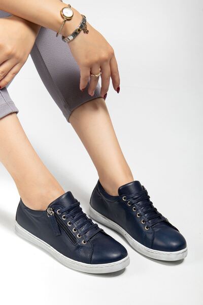 Hayalimdeki Ayakkabı Жіночі сині шкіряні кросівки на шнурівці із застібкою-блискавкою збоку