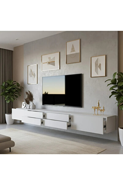 Stylish Home Table and wall-mounted TV unit, white - TV56