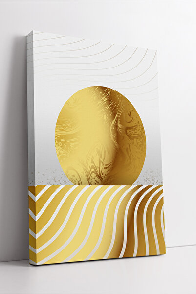 KOSS Dijital Tablou de pânză cu model de soare auriu, linie ondulată abstract...