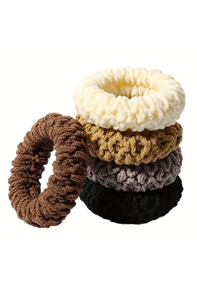 vikivin bebe 5’li Soft Örgü Kalın Saç Lastiği Seti – Nude & Kahve Tonları