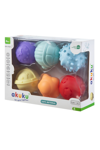 Akuku Set 6 mingii senzoriale pentru bebelusi Soft cu chitaitoare,diferite fo...