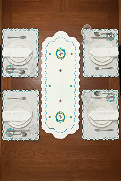 YXL HOME American Service 2-Piece Linen Love Birds Matching Rectangular Luxury Dining Table Set