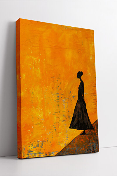 KOSS Dijital Siluetă de femeie africană pe fundal galben, pictură pe pânză de...