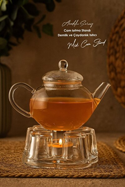 Anadolu Saray Glass Heating Stand Teapot and Teacup Warmer Heat Preservation Apparatus Musk Glass Heater Nihale