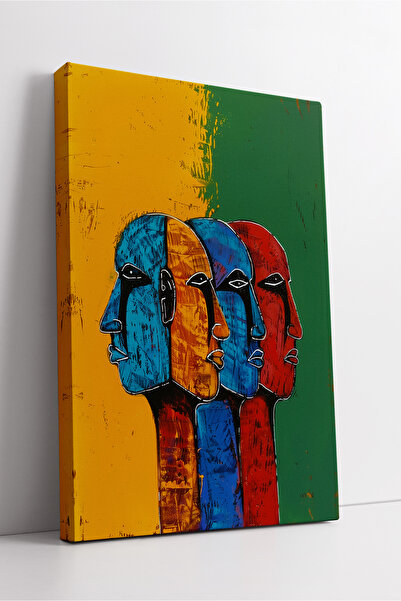 KOSS Dijital Pictură modernă pe pânză cu patru fețe colorate, siluete umane a...